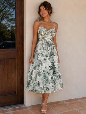 As U Wish Floral Tie-Front Tiered Midi Dress